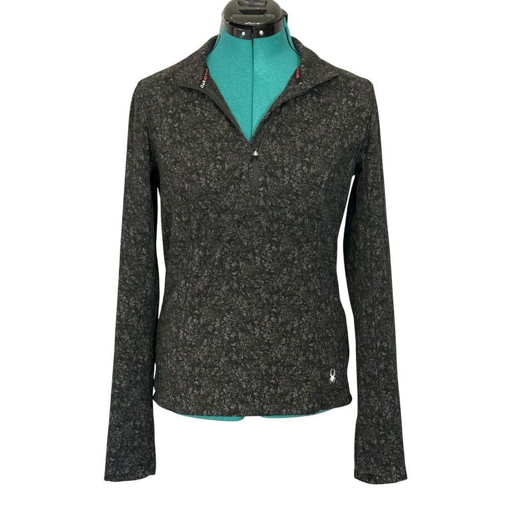 Spyder Active Womens Grey Black Marbled Quarter Zip Pullover Fleece‎ Small